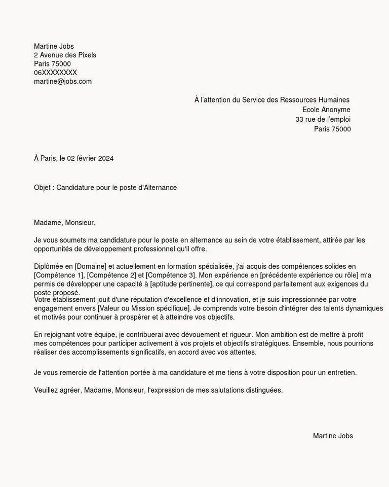lettre de motivation alternance
